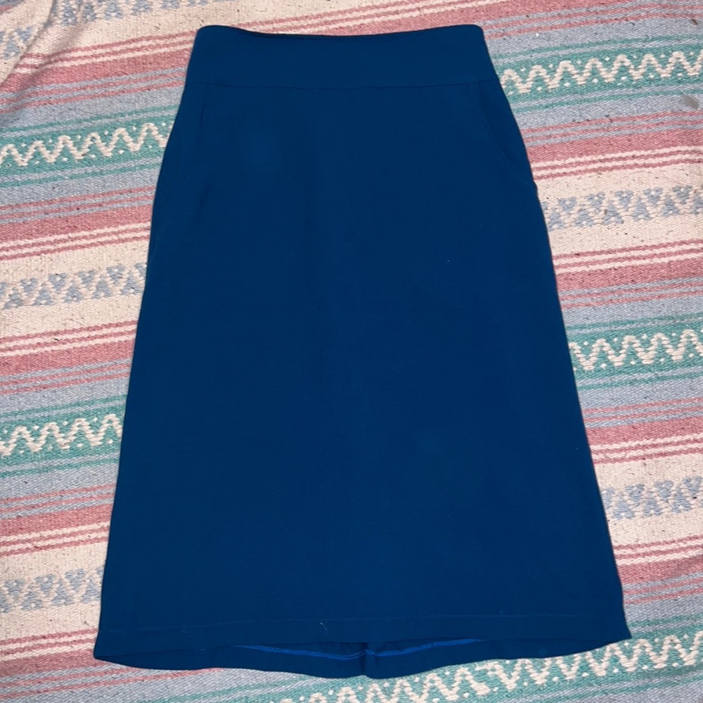 Allison Wonderland blue crepe midi skirt
